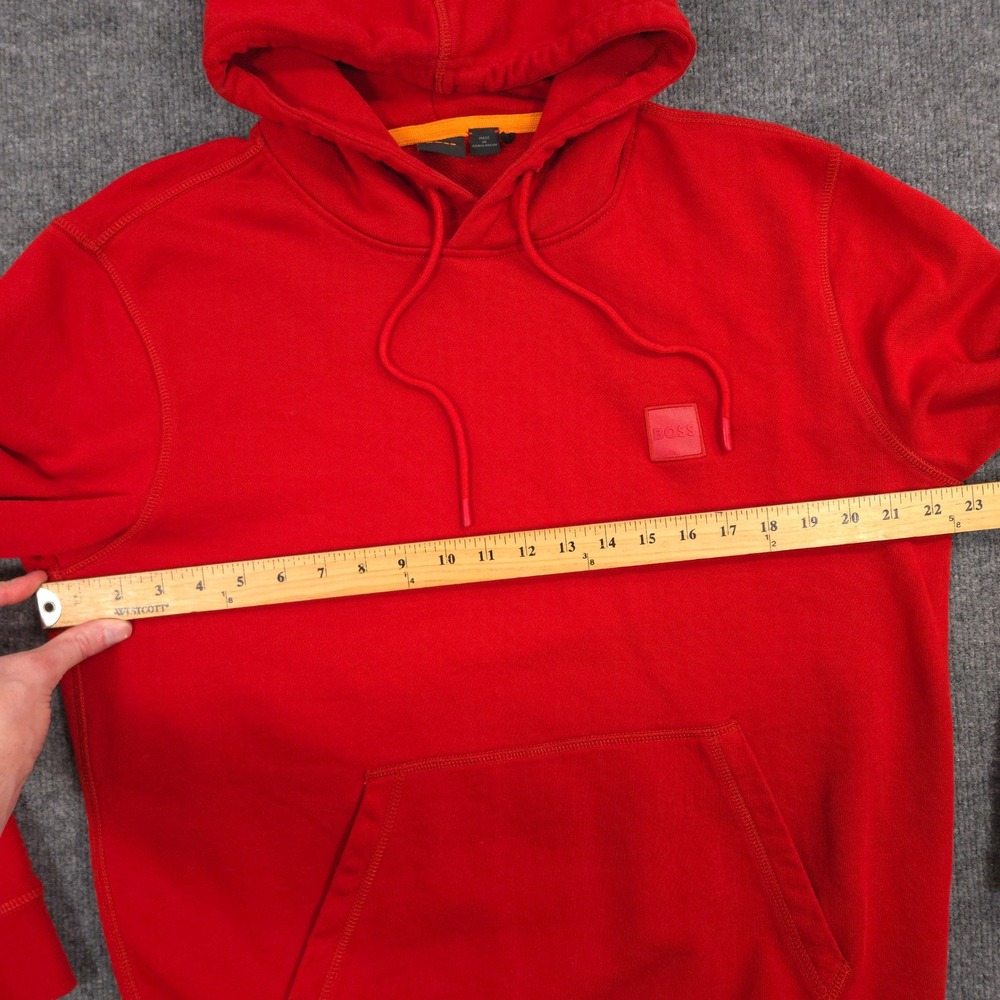 Hugo Boss Hoodie Mens Large Red Weltalk Logo Patch Cotton Terry Pullover Preppy - Picture 4 of 10